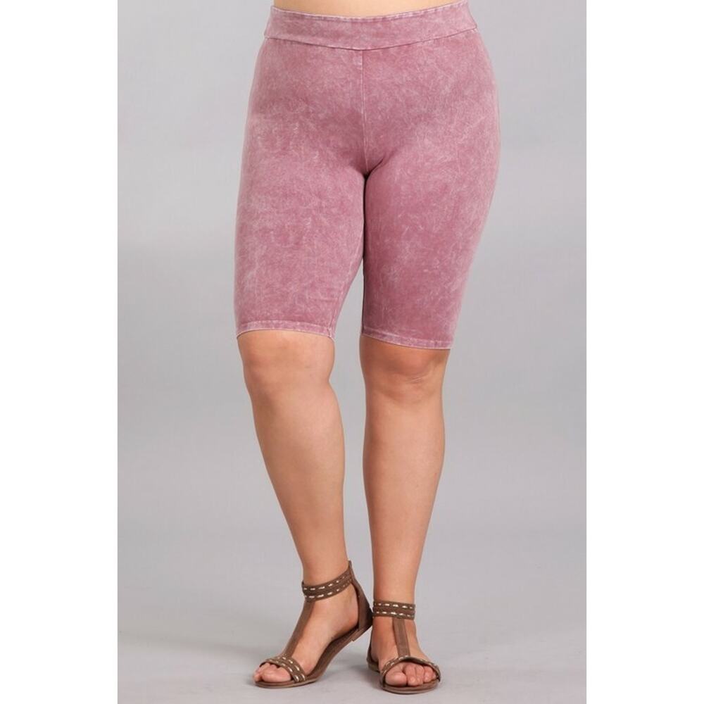 Chatoyant Plus Size Mineral Washed Shorts Rose Pink 3XL